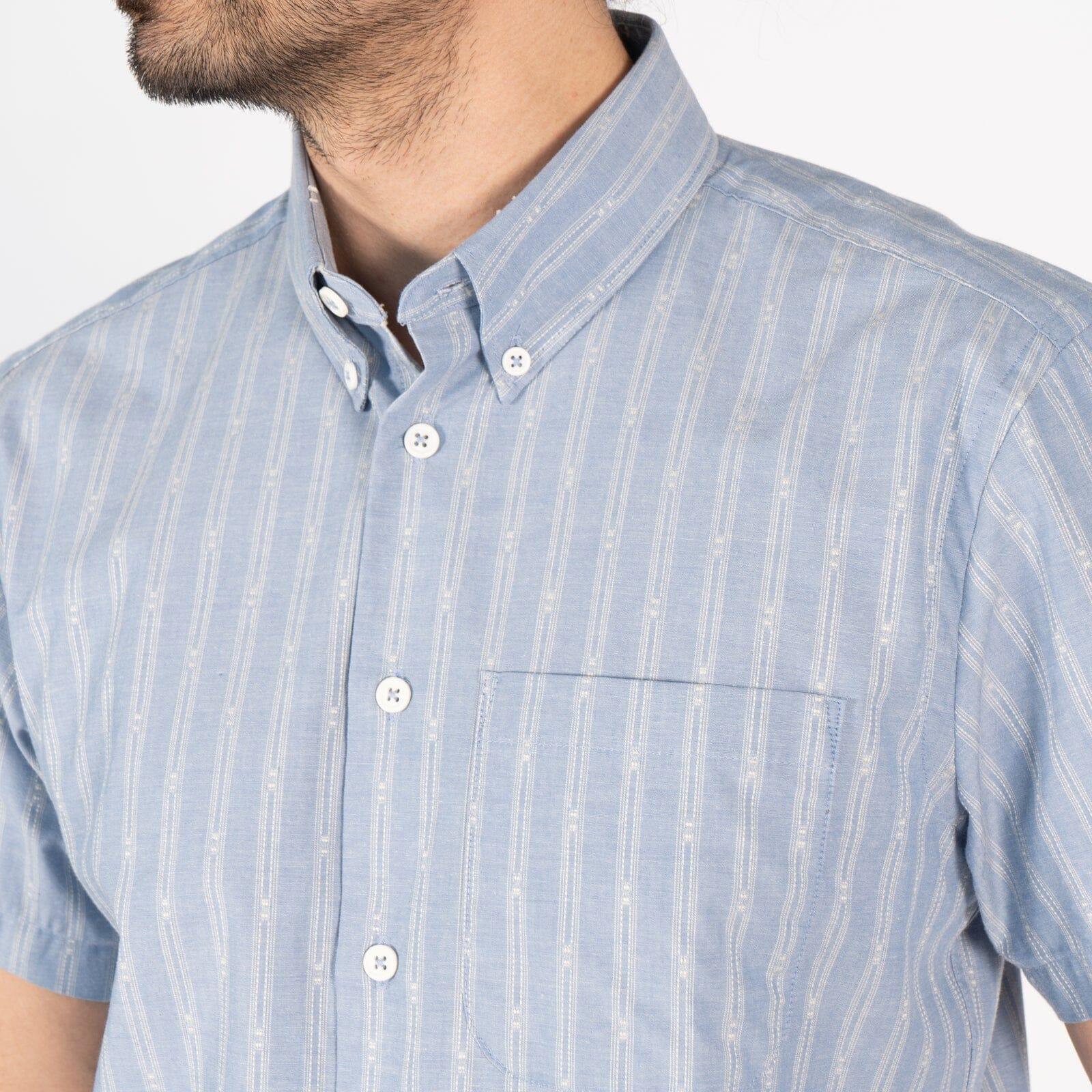 Naked & Famous - Short Sleeve Easy Shirt - Vintage Dobby Stripes - Pale Blue - City Workshop Men's Supply Co.