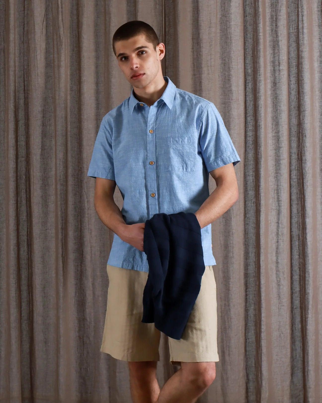Far Afield - Costa Shirt - Allure Blue Chambray Slub - City Workshop Men's Supply Co.