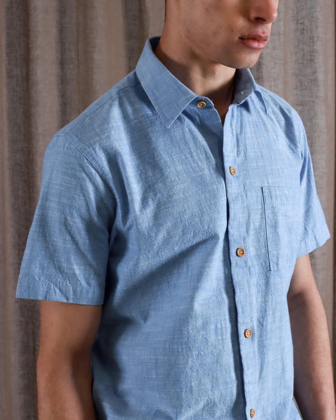 Far Afield - Costa Shirt - Allure Blue Chambray Slub - City Workshop Men's Supply Co.