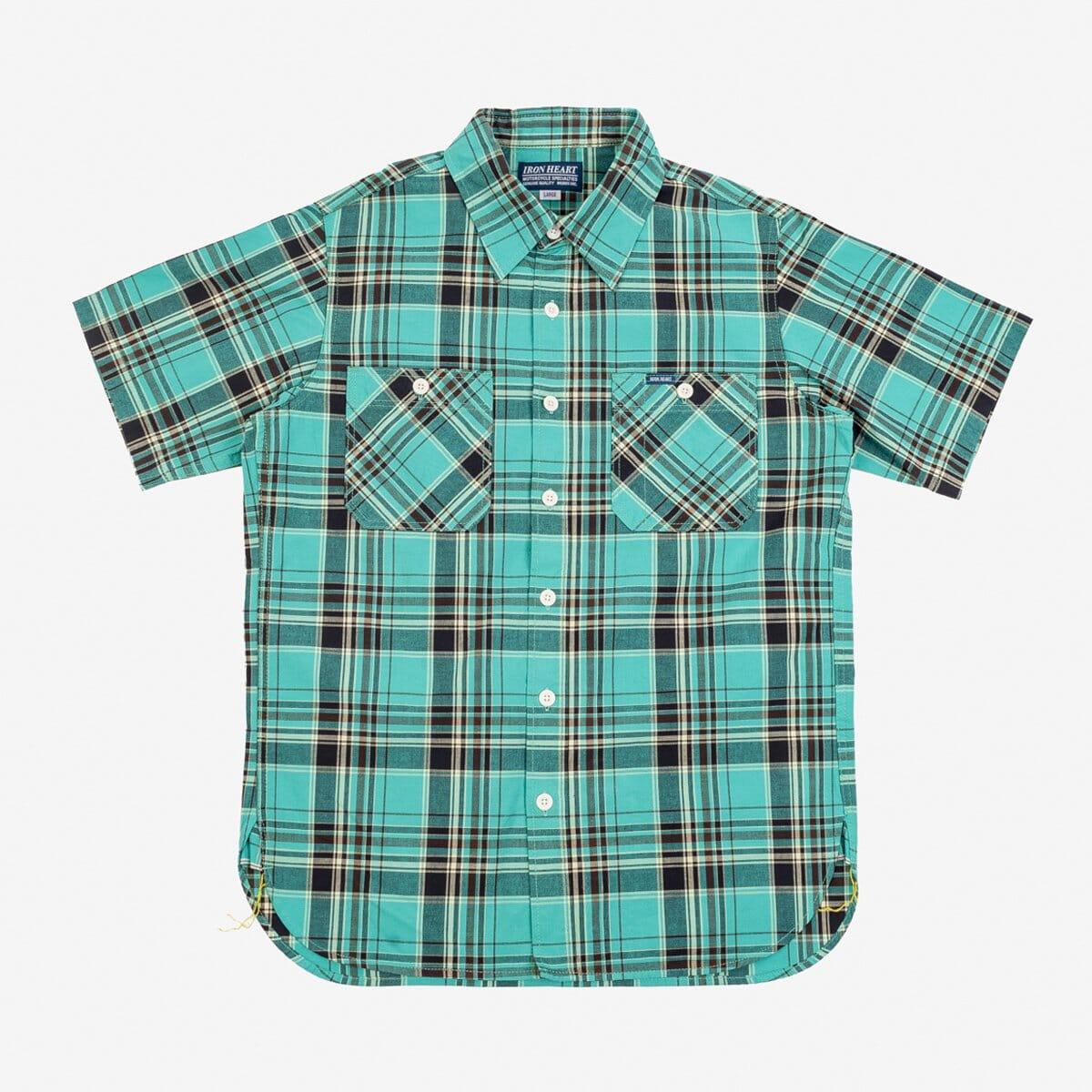 Iron Heart - IHSH-360-GRN - 5oz Selvedge Madras Check Short Sleeve Work Shirt - Green - City Workshop Men's Supply Co.