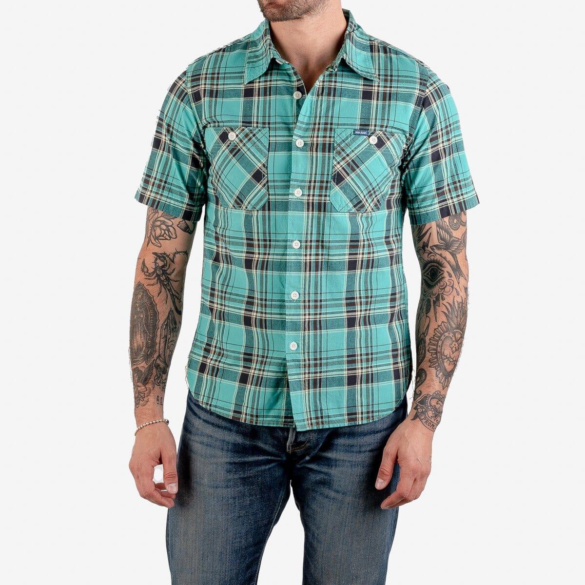 Iron Heart - IHSH-360-GRN - 5oz Selvedge Madras Check Short Sleeve Work Shirt - Green - City Workshop Men's Supply Co.