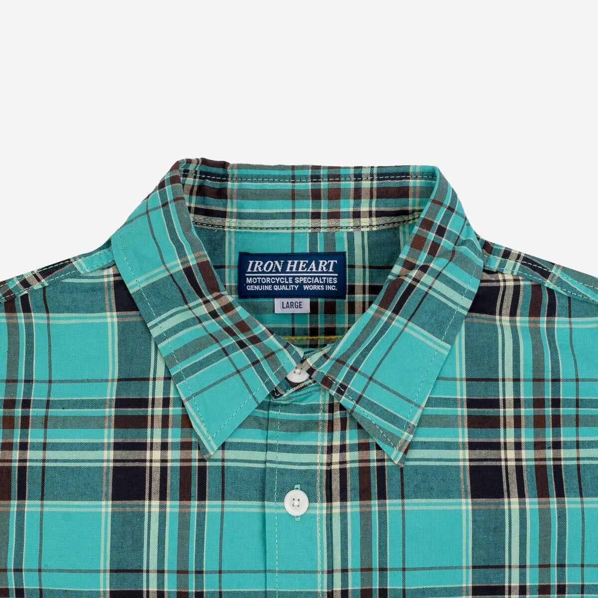 Iron Heart - IHSH-360-GRN - 5oz Selvedge Madras Check Short Sleeve Work Shirt - Green - City Workshop Men's Supply Co.