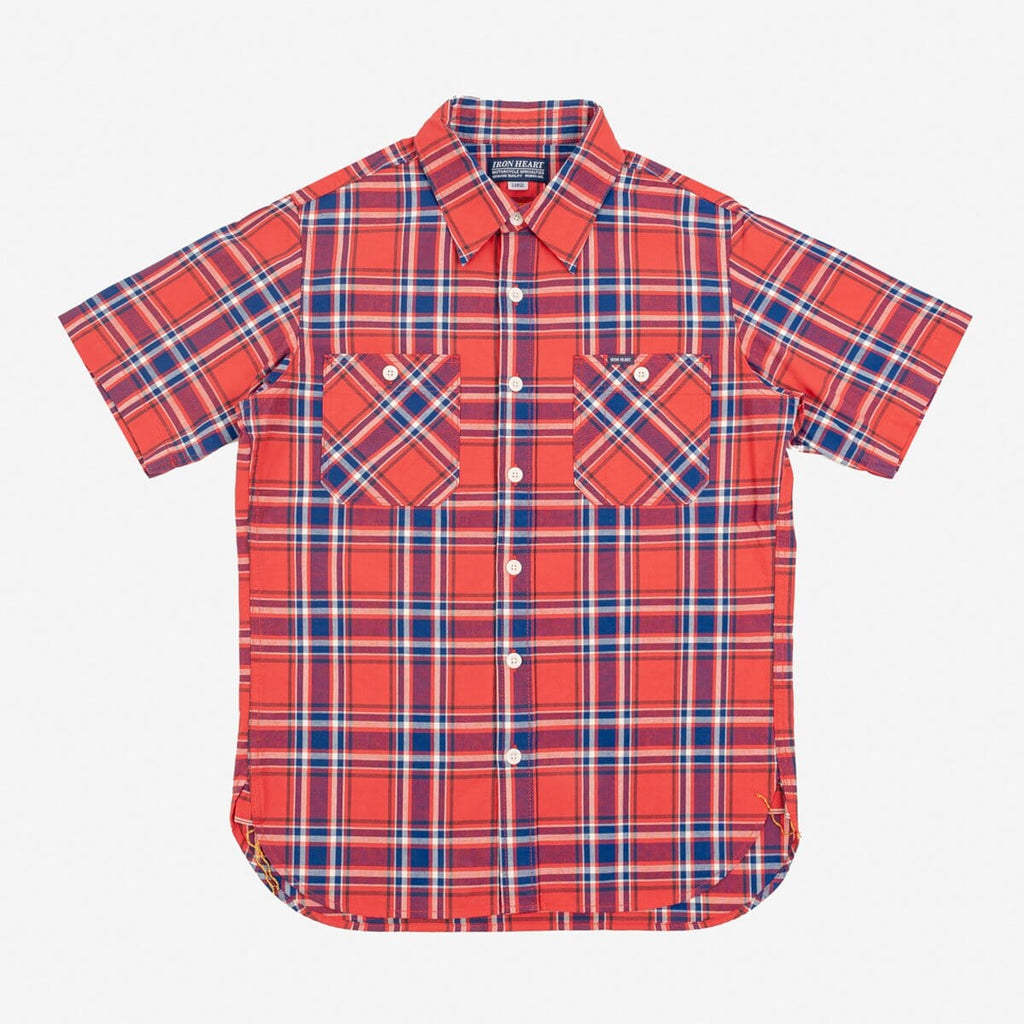 Iron Heart - IHSH-360-RED - 5oz Selvedge Madras Check Short Sleeve Work Shirt - Red - City Workshop Men's Supply Co.