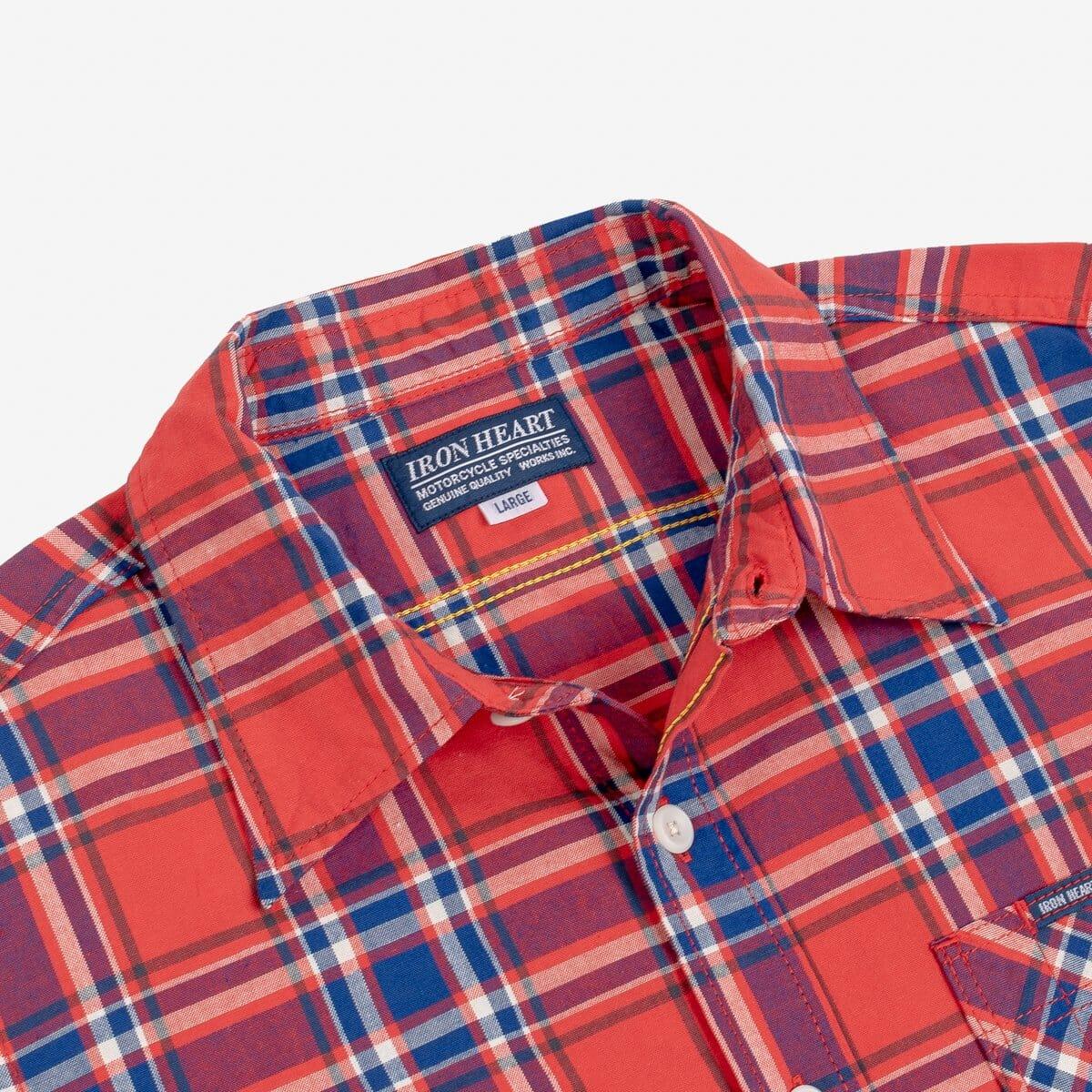 Iron Heart - IHSH-360-RED - 5oz Selvedge Madras Check Short Sleeve Work Shirt - Red - City Workshop Men's Supply Co.
