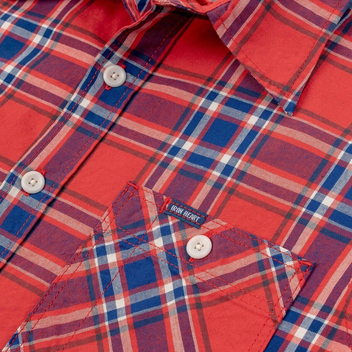 Iron Heart - IHSH-360-RED - 5oz Selvedge Madras Check Short Sleeve Work Shirt - Red - City Workshop Men's Supply Co.