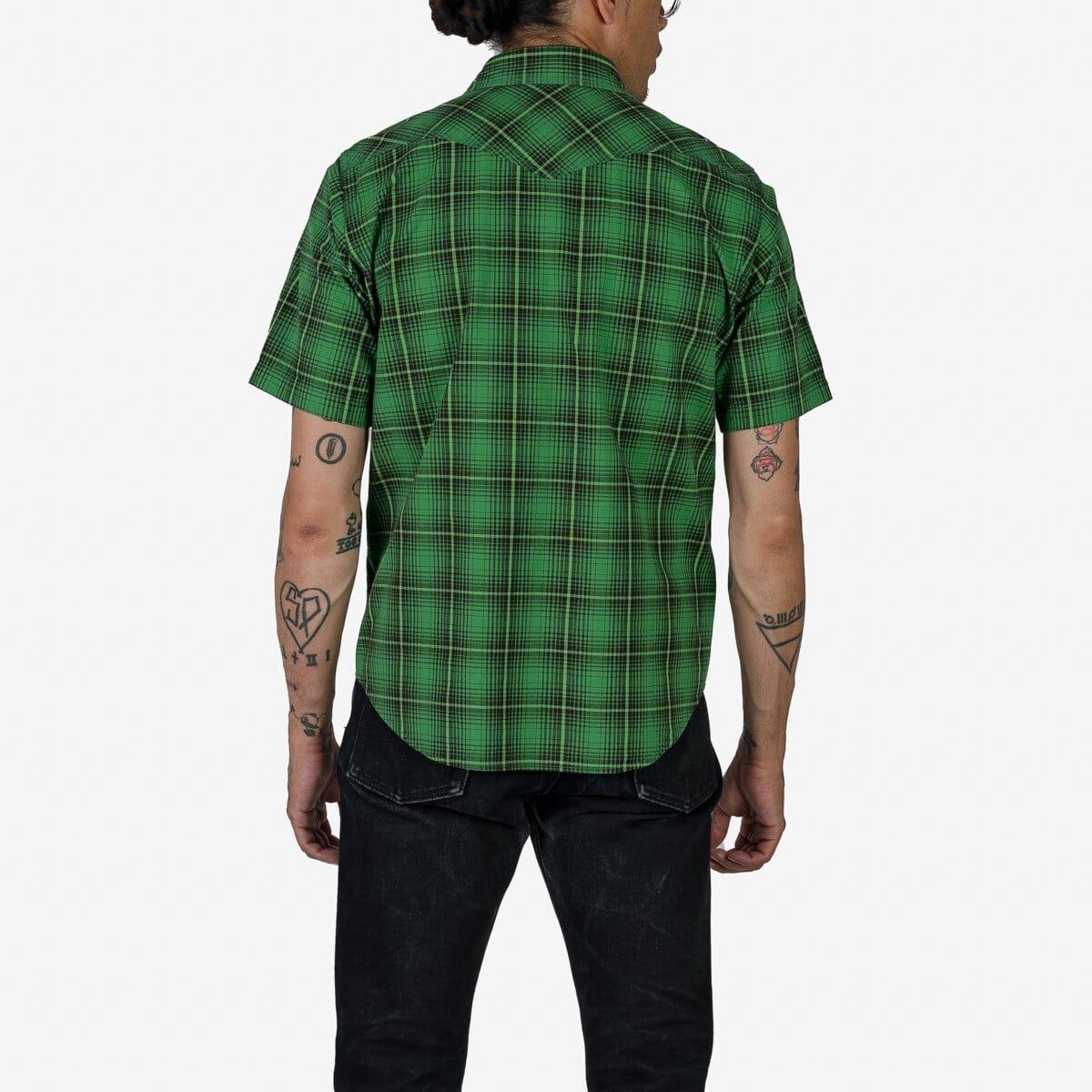 Iron Heart - IHSH-386-GRN - 5oz Selvedge Short Sleeved Western Shirt - Green Vintage Check - City Workshop Men's Supply Co.