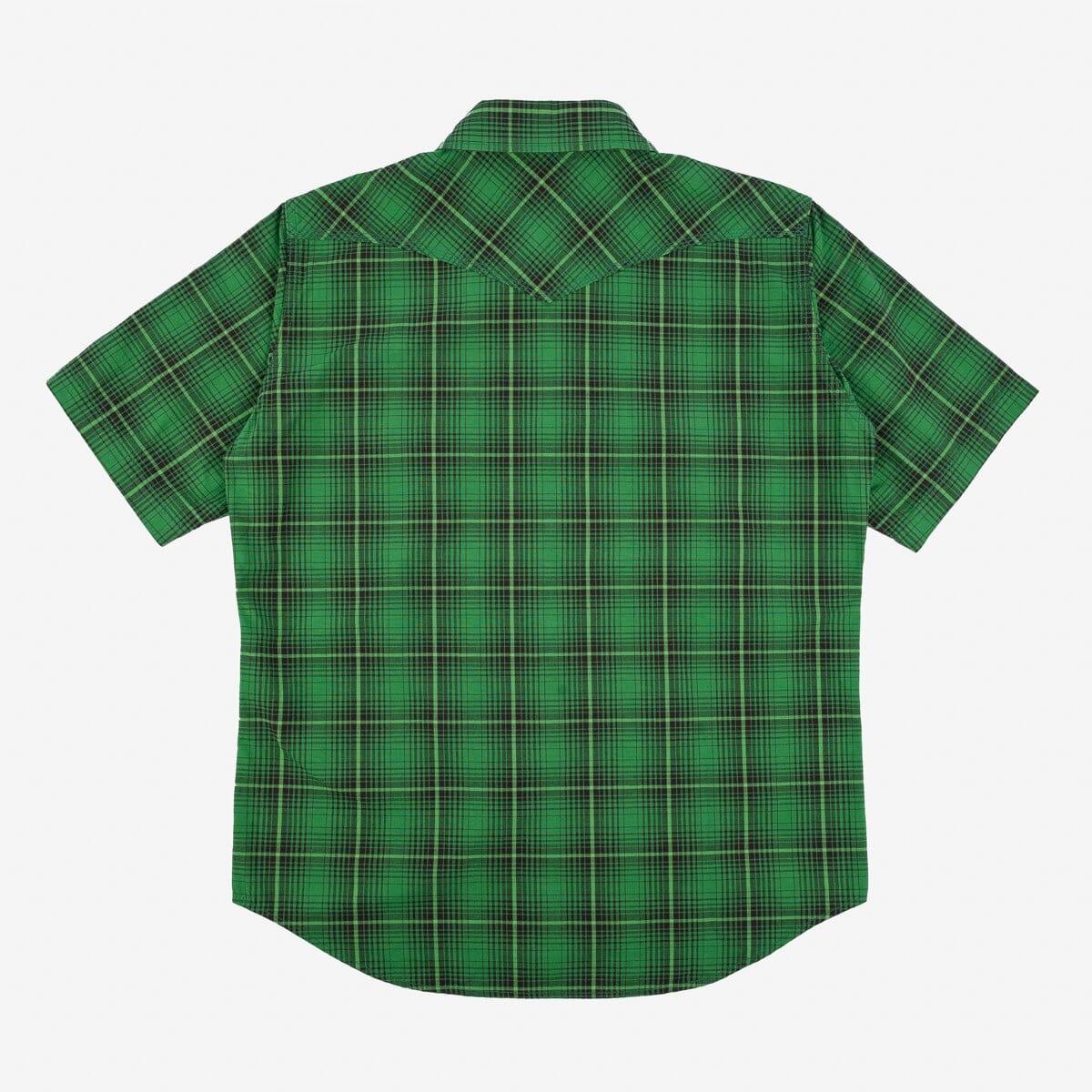 Iron Heart - IHSH-386-GRN - 5oz Selvedge Short Sleeved Western Shirt - Green Vintage Check - City Workshop Men's Supply Co.
