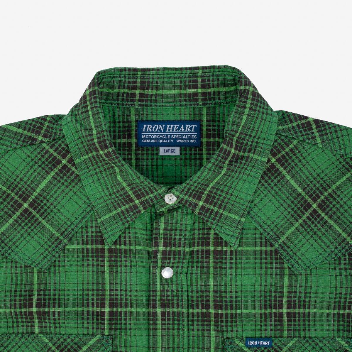 Iron Heart - IHSH-386-GRN - 5oz Selvedge Short Sleeved Western Shirt - Green Vintage Check - City Workshop Men's Supply Co.