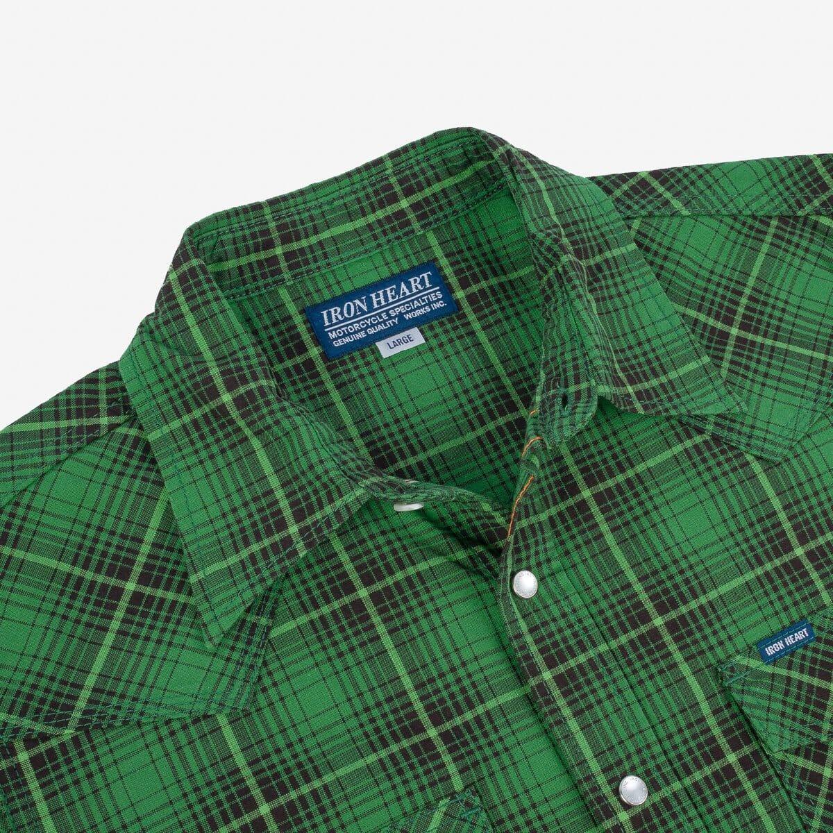 Iron Heart - IHSH-386-GRN - 5oz Selvedge Short Sleeved Western Shirt - Green Vintage Check - City Workshop Men's Supply Co.