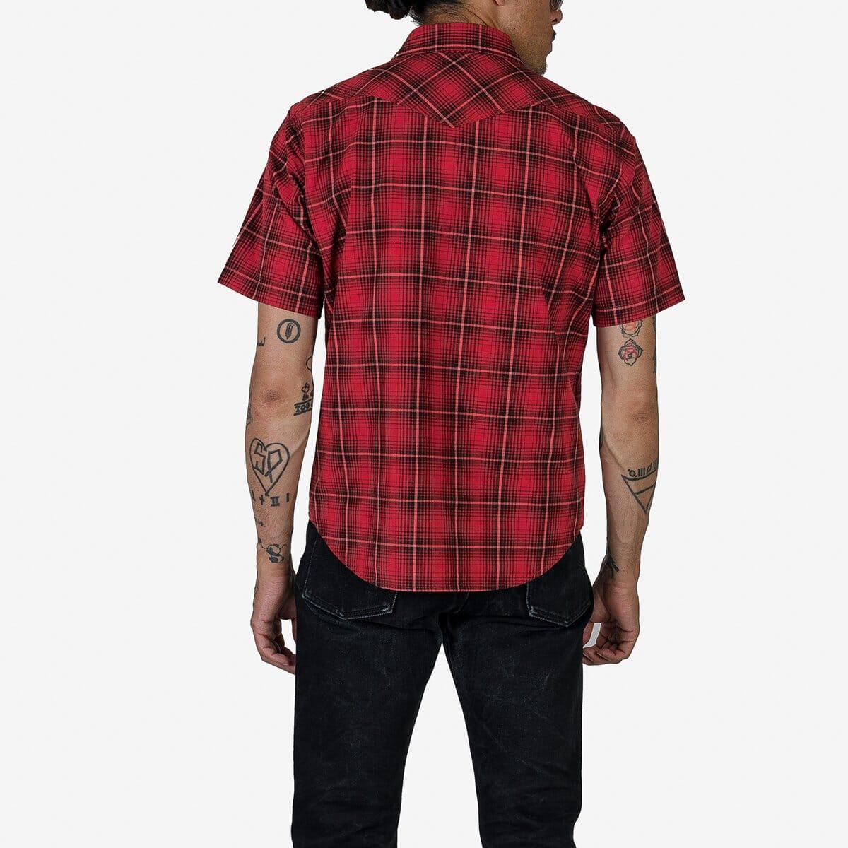 Iron Heart - IHSH-386-RED - 5oz Selvedge Short Sleeved Western Shirt - Red Vintage Check - City Workshop Men's Supply Co.