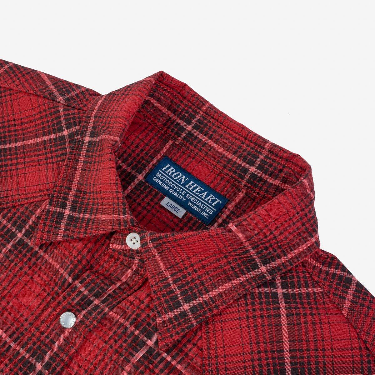 Iron Heart - IHSH-386-RED - 5oz Selvedge Short Sleeved Western Shirt - Red Vintage Check - City Workshop Men's Supply Co.