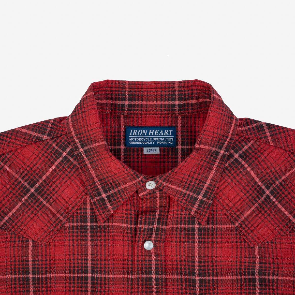 Iron Heart - IHSH-386-RED - 5oz Selvedge Short Sleeved Western Shirt - Red Vintage Check - City Workshop Men's Supply Co.