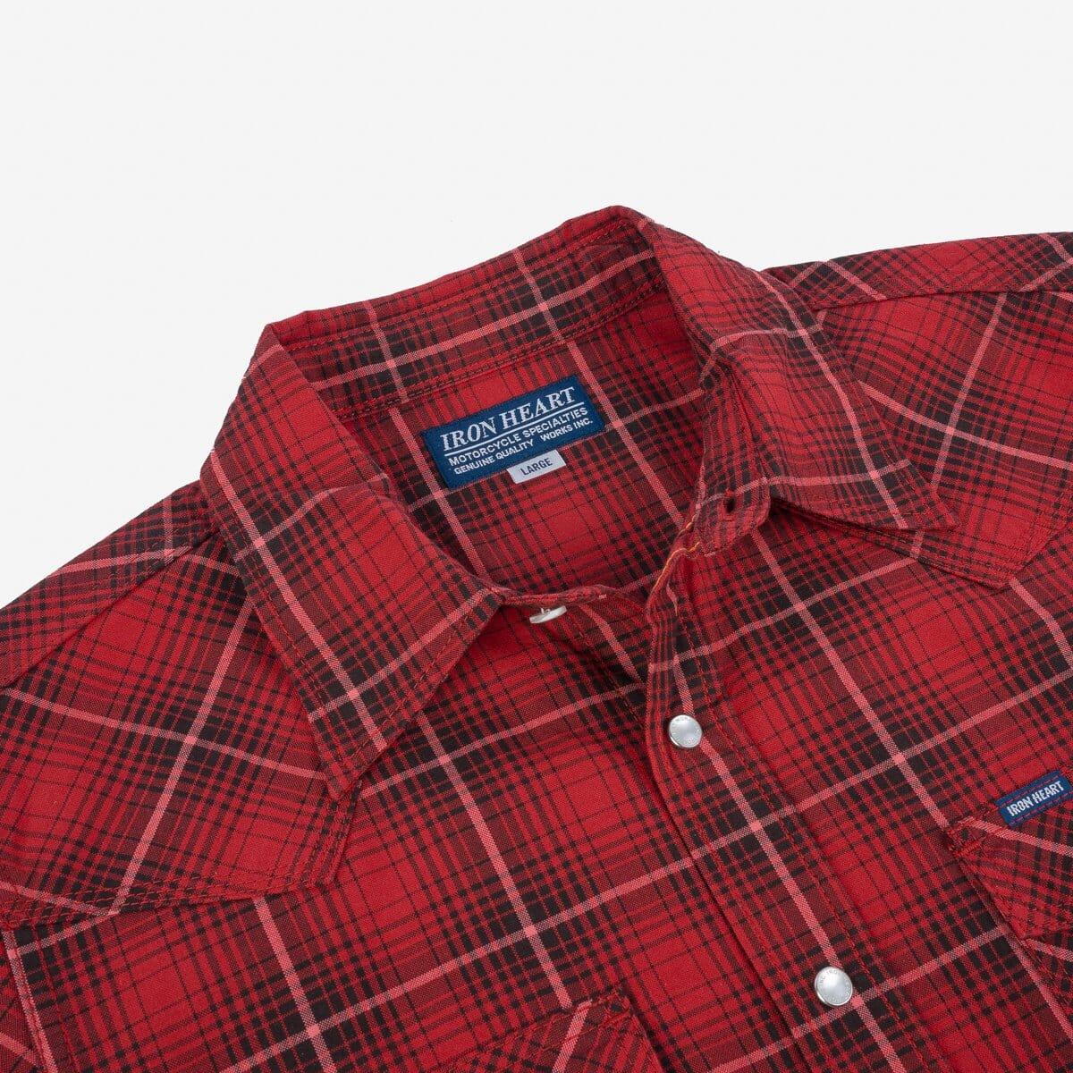 Iron Heart - IHSH-386-RED - 5oz Selvedge Short Sleeved Western Shirt - Red Vintage Check - City Workshop Men's Supply Co.
