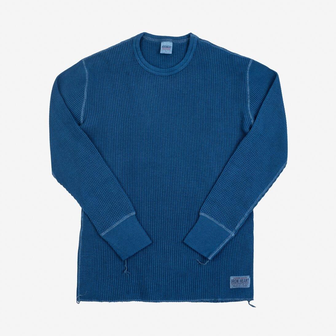 Iron Heart - Waffle Knit Long Sleeved Crew Neck Thermal Top - Indigo Dyed - City Workshop Men's Supply Co.