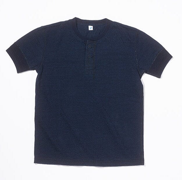 Pure Blue Japan - [SS-5397-D] Indigo Rib Sleeve Henley Neck T-shirt - Dark Indigo - City Workshop Men's Supply Co.
