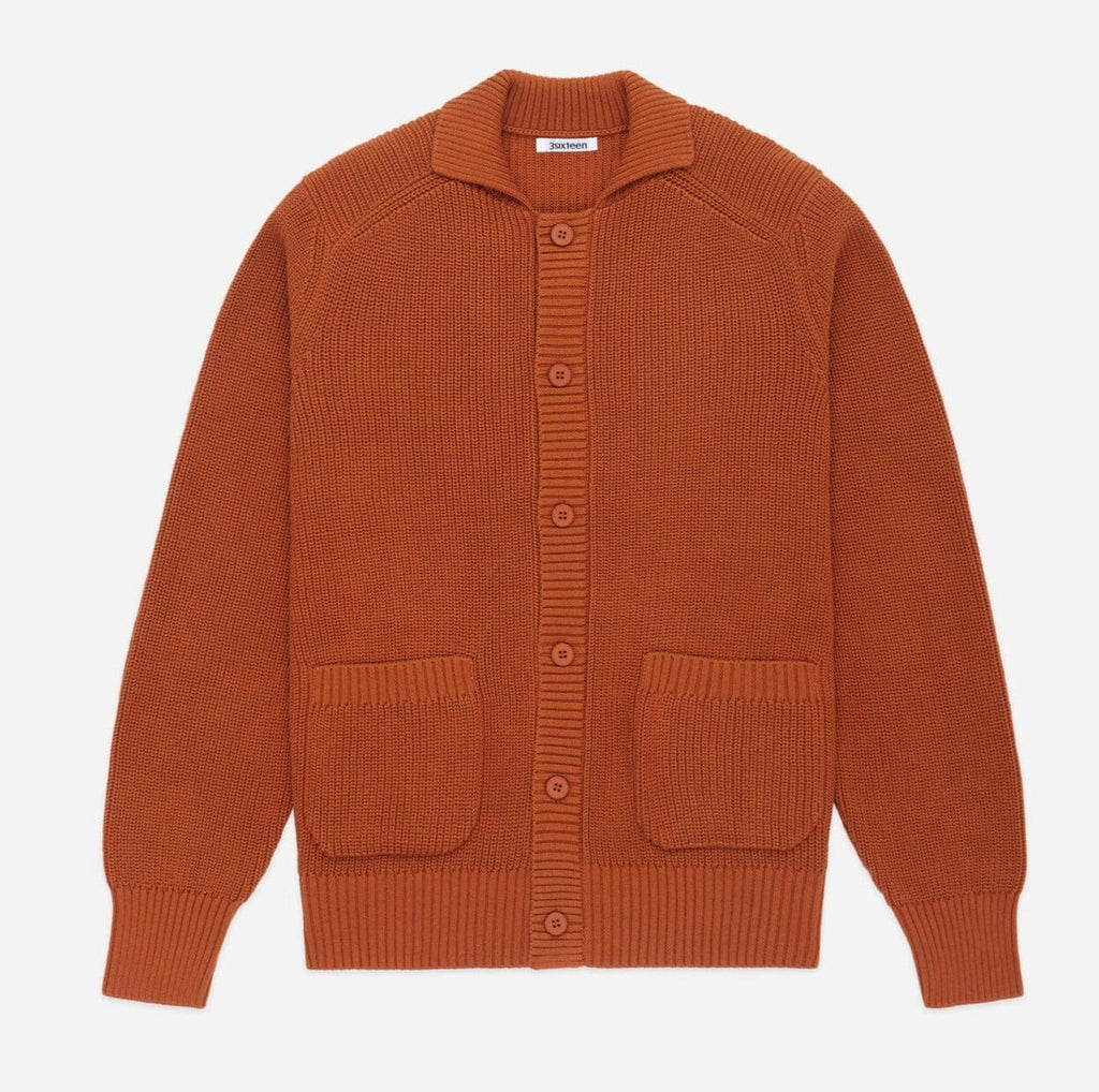 3sixteen - Cotton Collared Cardigan in Rust - City Workshop Men's Supply Co.