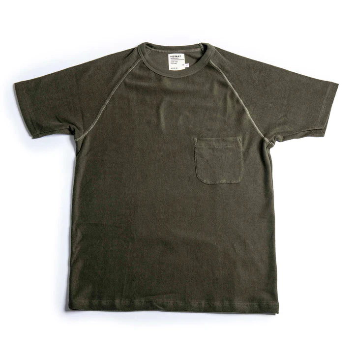 HEIMAT - Raglan Pocket T Shirt - Frotee Terry - Military Green