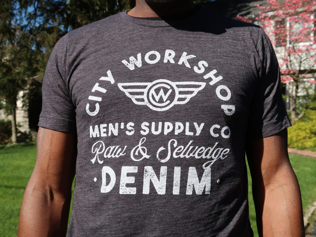 City Workshop Wings Logo Slub T-Shirt - Charcoal/White Logo - City Workshop Men's Supply Co.