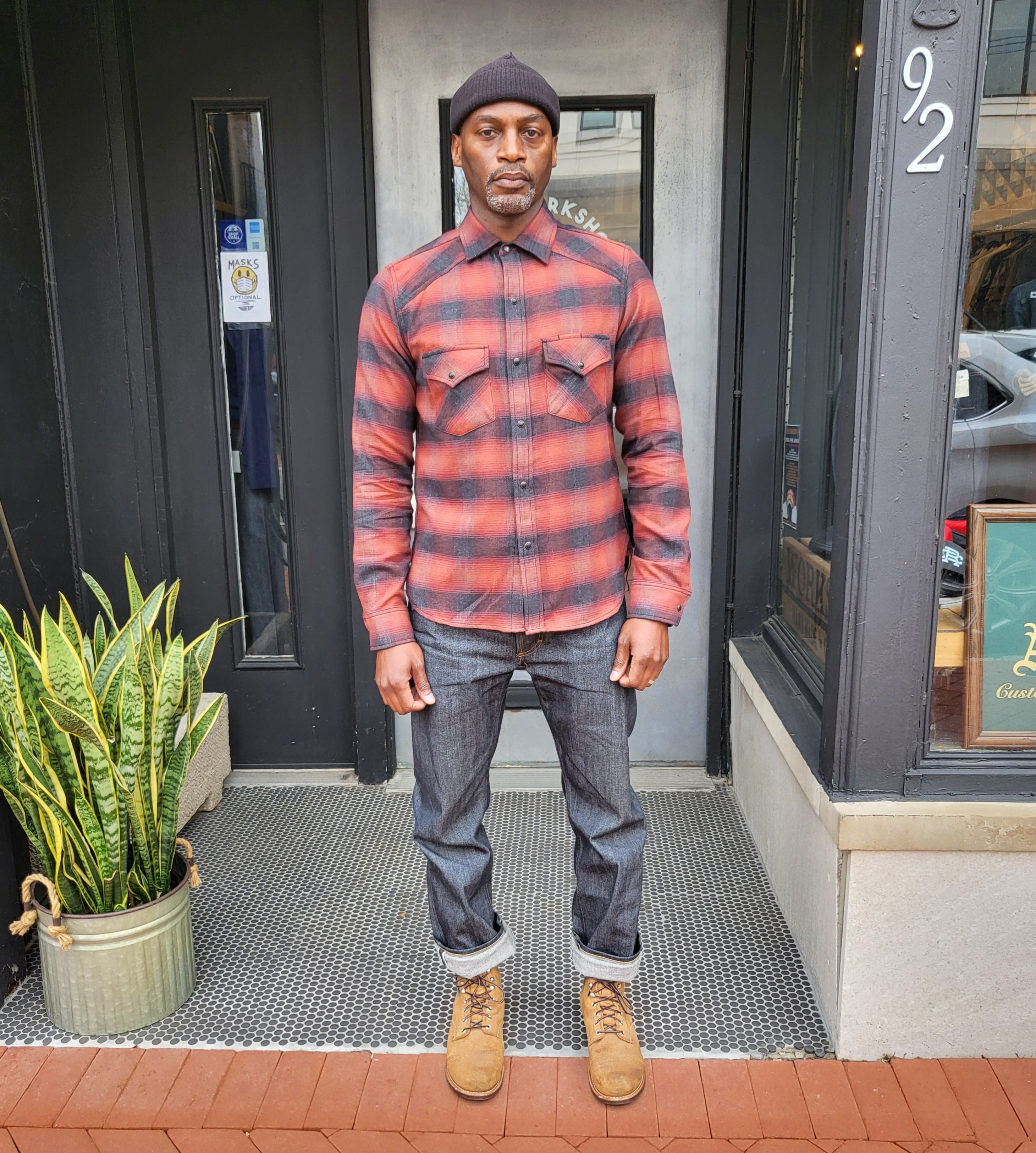 Rogue Territory - Western Shirt Brick Red Brushed Plaid - City Workshop Men's Supply Co.