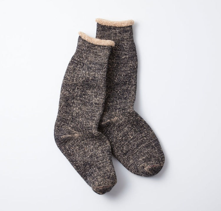 Rototo - Double Face Crew Socks - Black/Brown - City Workshop Men's Supply Co.