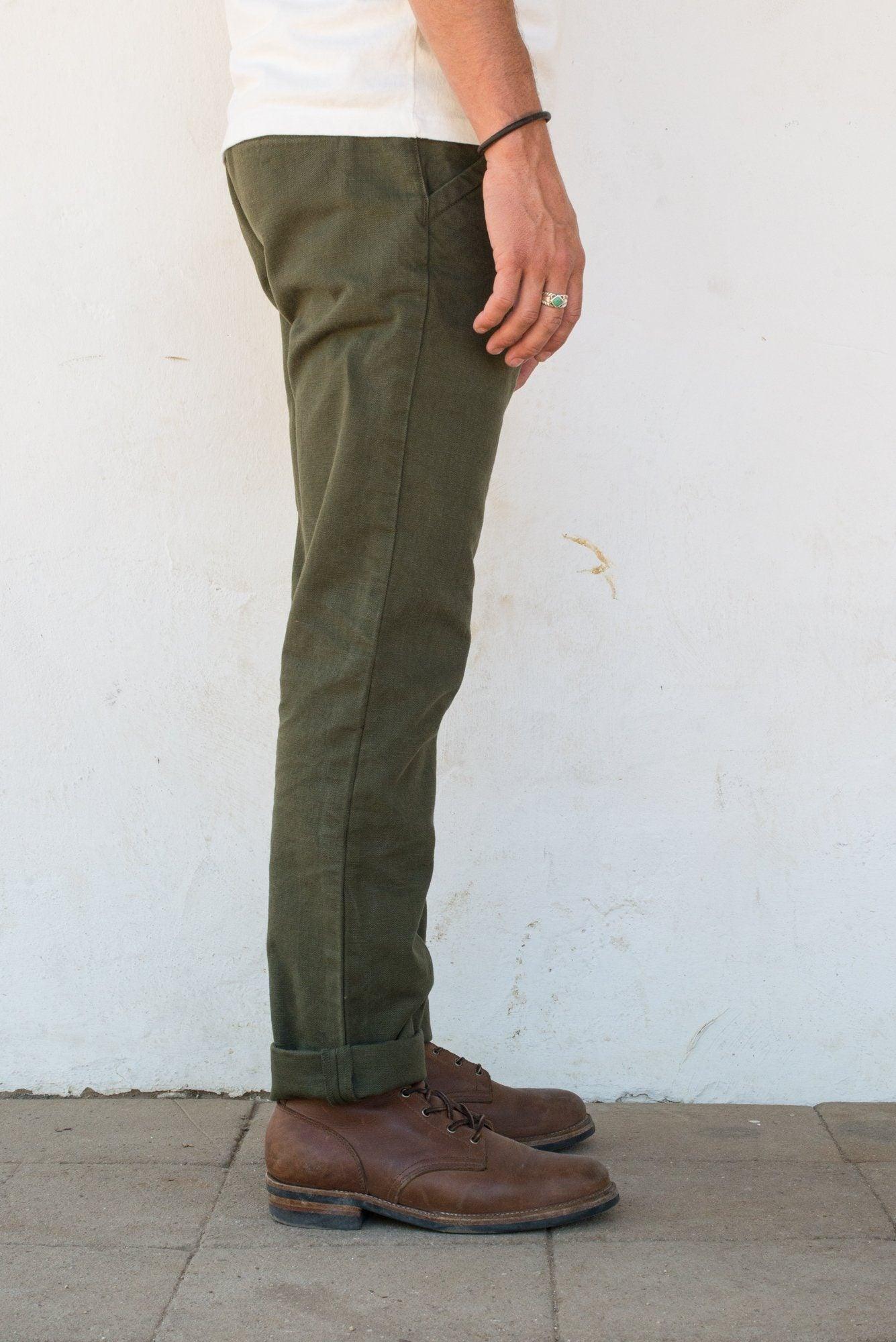 Freenote Cloth - Workers Chino Slim Fit 14oz Slub Army Green - City Workshop Men's Supply Co.
