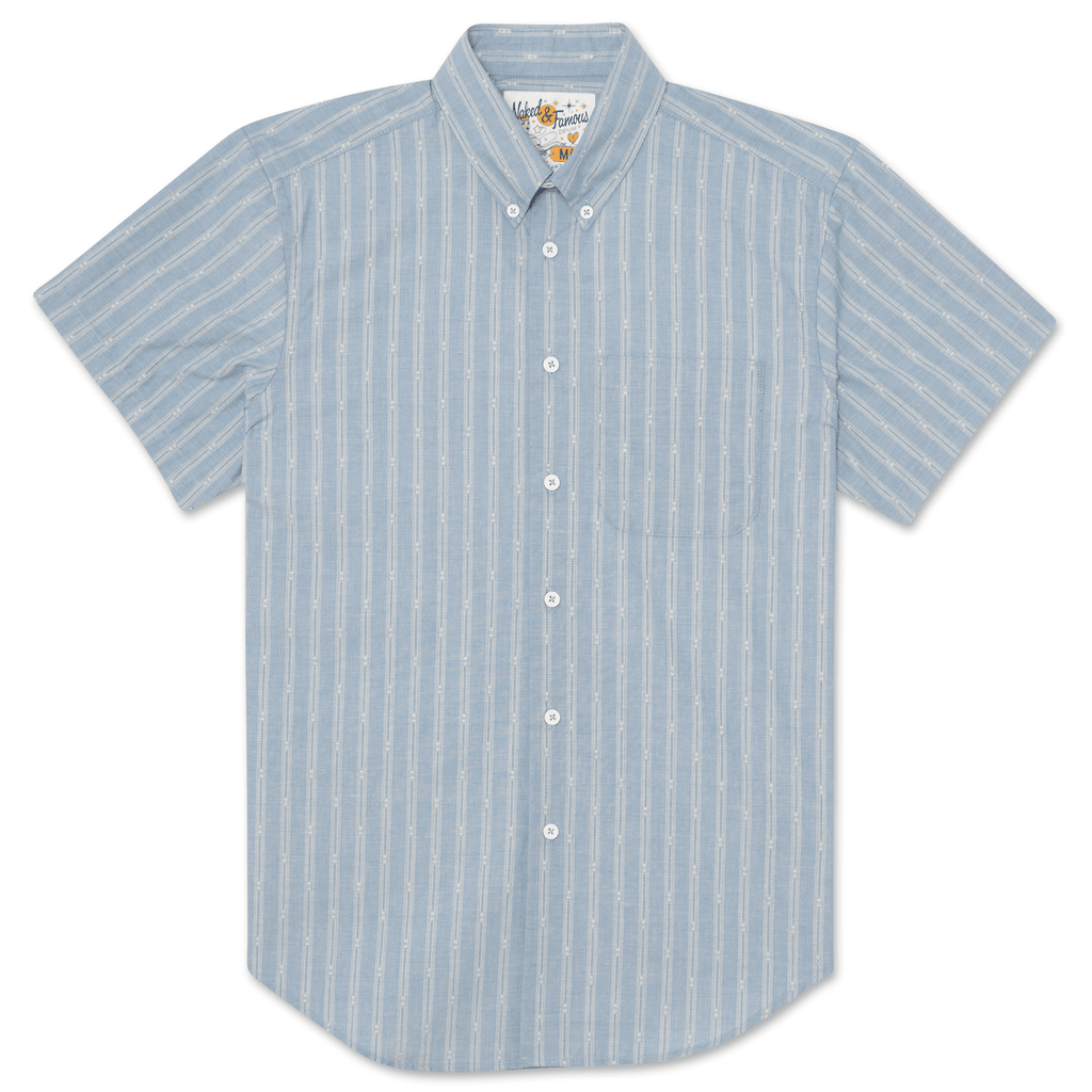 Naked & Famous - Short Sleeve Easy Shirt - Vintage Dobby Stripes - Pale Blue - City Workshop Men's Supply Co.