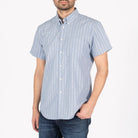 Naked & Famous - Short Sleeve Easy Shirt - Vintage Dobby Stripes - Pale Blue - City Workshop Men's Supply Co.