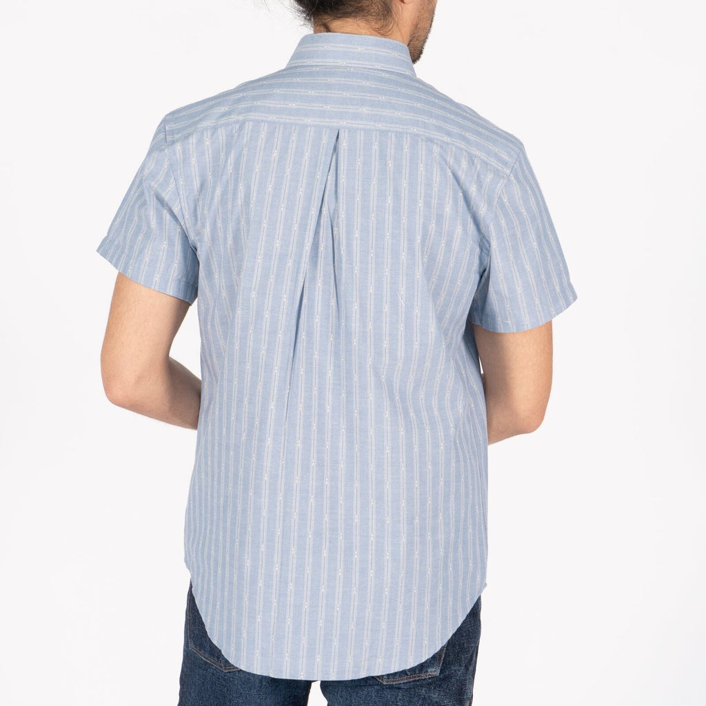 Naked & Famous - Short Sleeve Easy Shirt - Vintage Dobby Stripes - Pale Blue