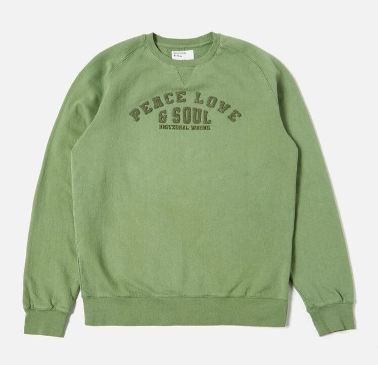 Universal Works - Classic Crew Sweatshirt In Green Dry Brushback PLS