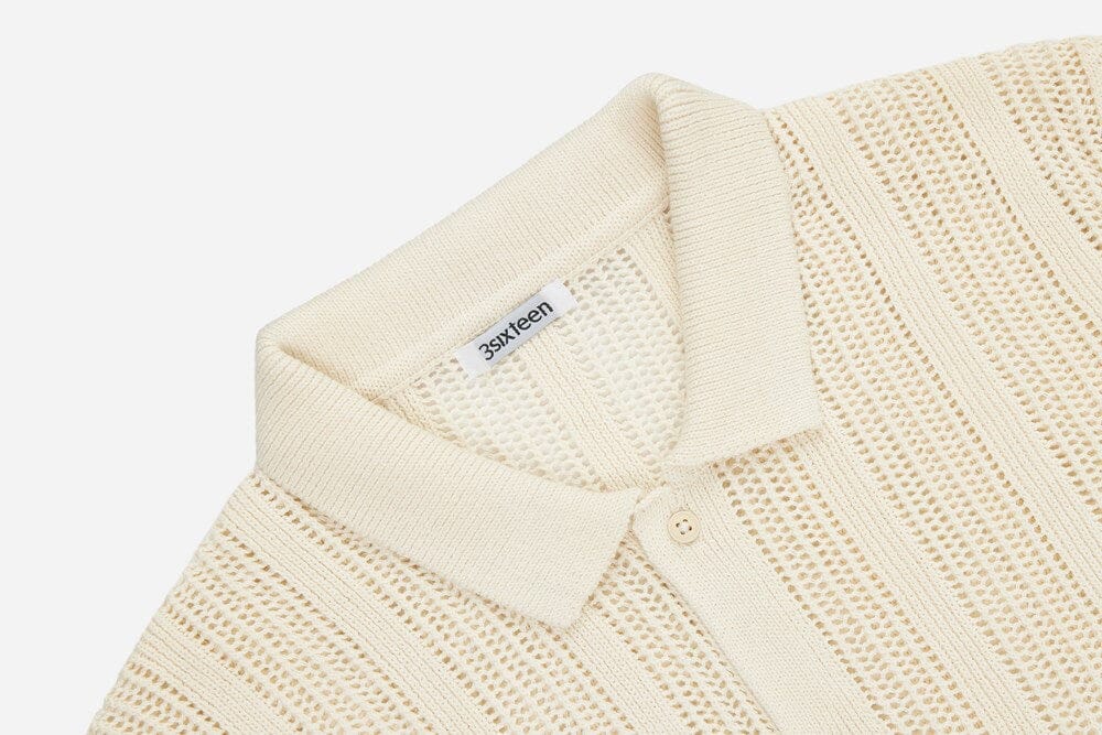 3sixteen - Short Sleeve Knit Shirt ~ Ecru Mesh Stripe – City
