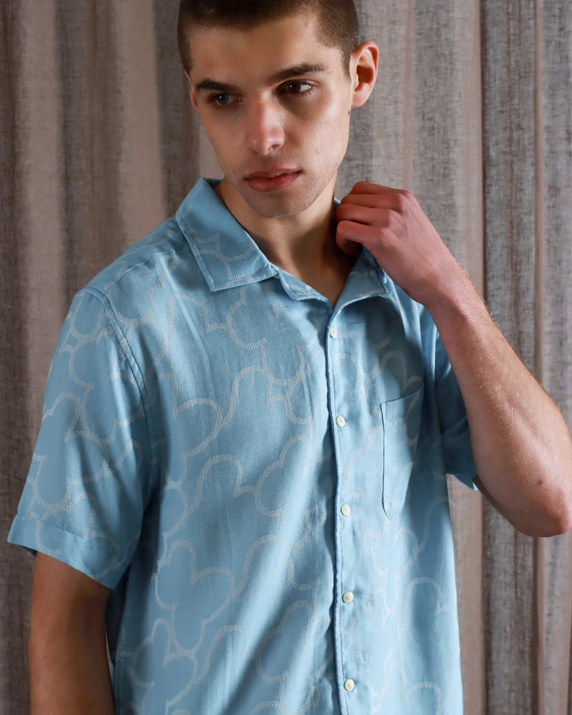Far Afield - Stachio Shirt - Floral Jacquard in Allure Blue - City Workshop Men's Supply Co.