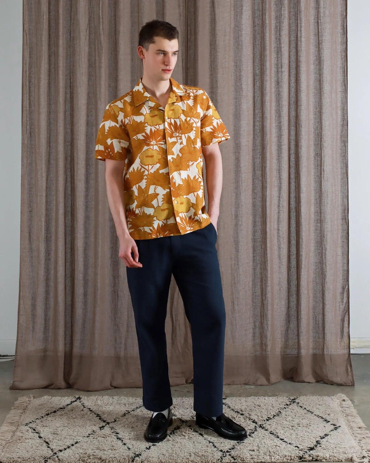 Far Afield - Selleck Shirt - Honey Gold Flower Collage Print - City Workshop Men's Supply Co.