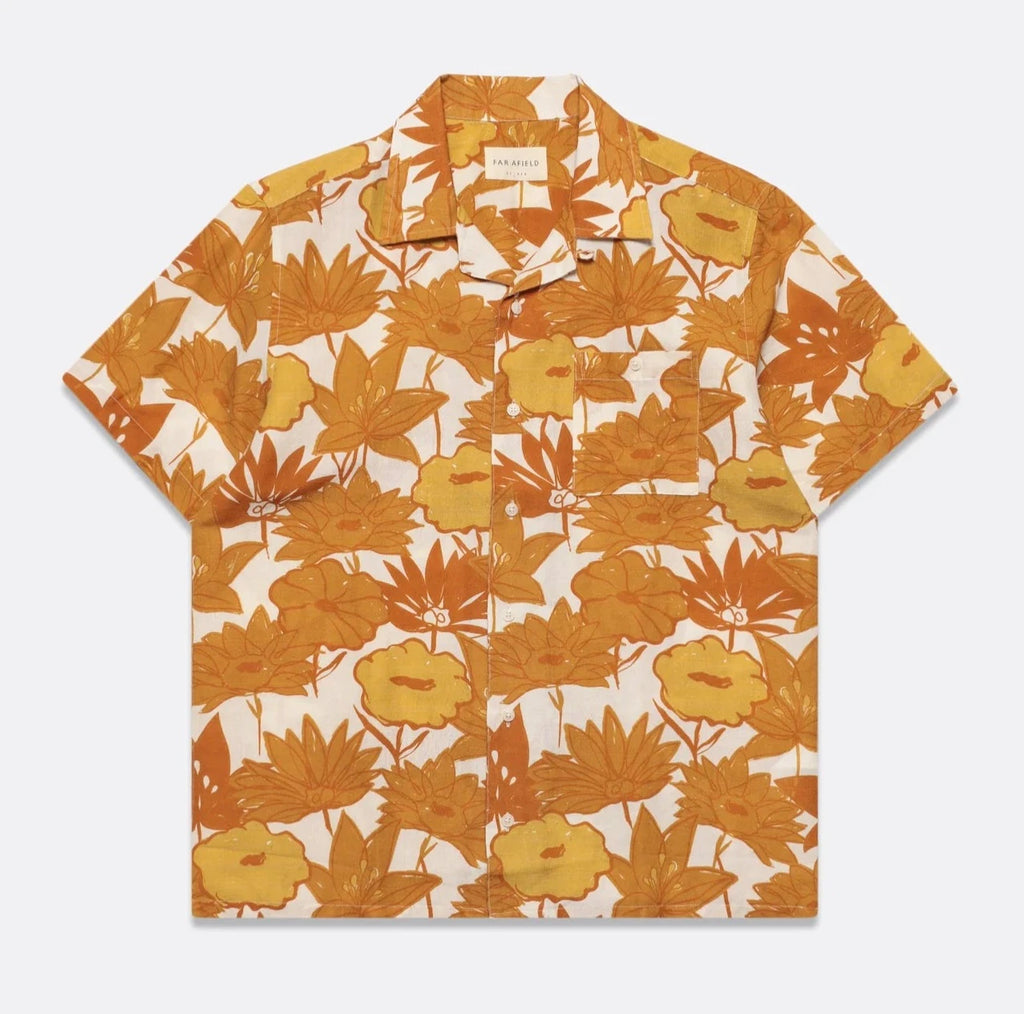 Far Afield - Selleck Shirt - Honey Gold Flower Collage Print - City Workshop Men's Supply Co.