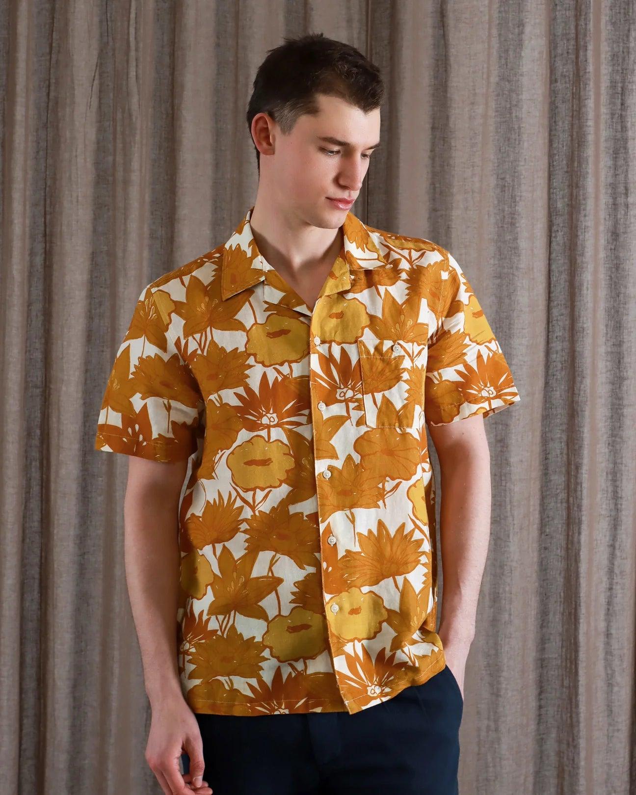 Far Afield - Selleck Shirt - Honey Gold Flower Collage Print - City Workshop Men's Supply Co.