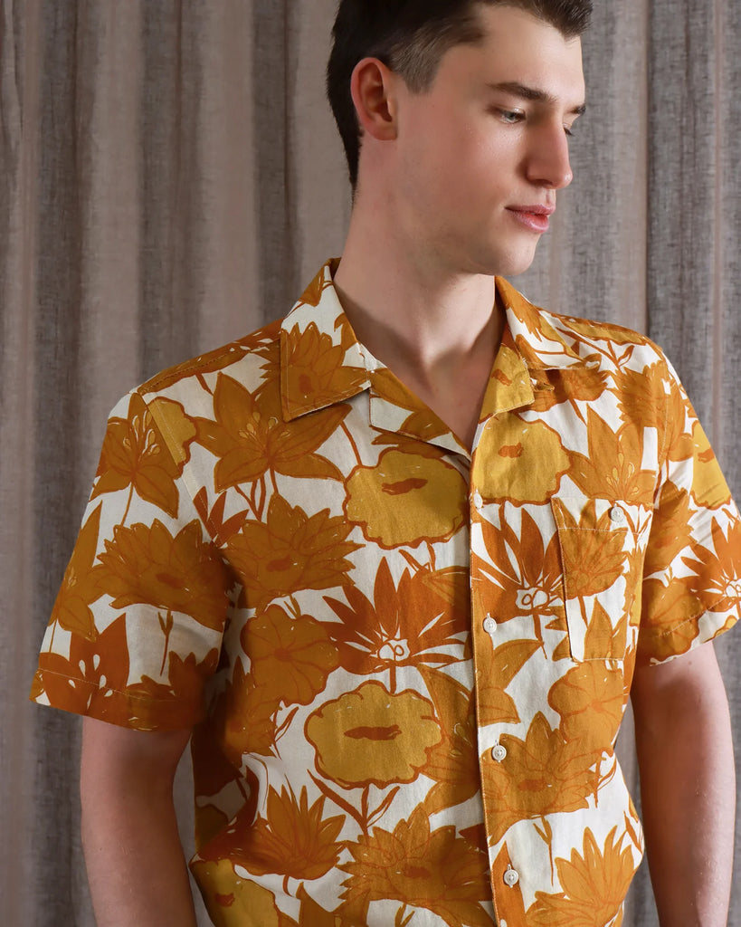 Far Afield - Selleck Shirt - Honey Gold Flower Collage Print - City Workshop Men's Supply Co.