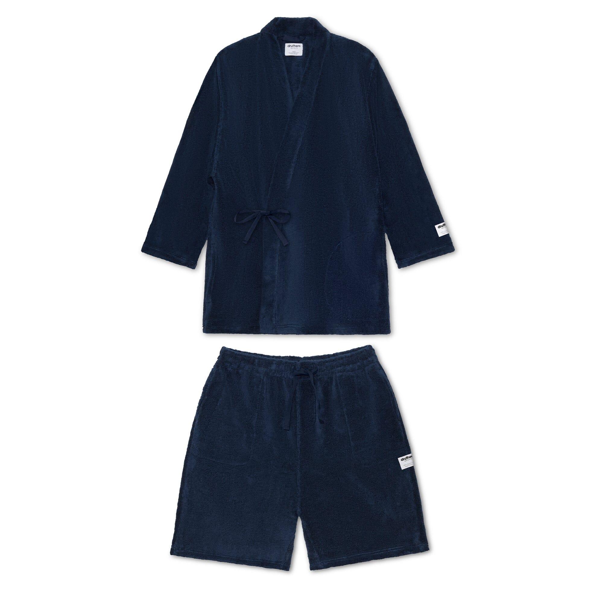 druthers NYC - GOTS® Organic Cotton Extra Heavyweight Kimono Robe Set - Dark Navy - City Workshop Men's Supply Co.