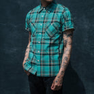 Iron Heart - IHSH-360-GRN - 5oz Selvedge Madras Check Short Sleeve Work Shirt - Green - City Workshop Men's Supply Co.