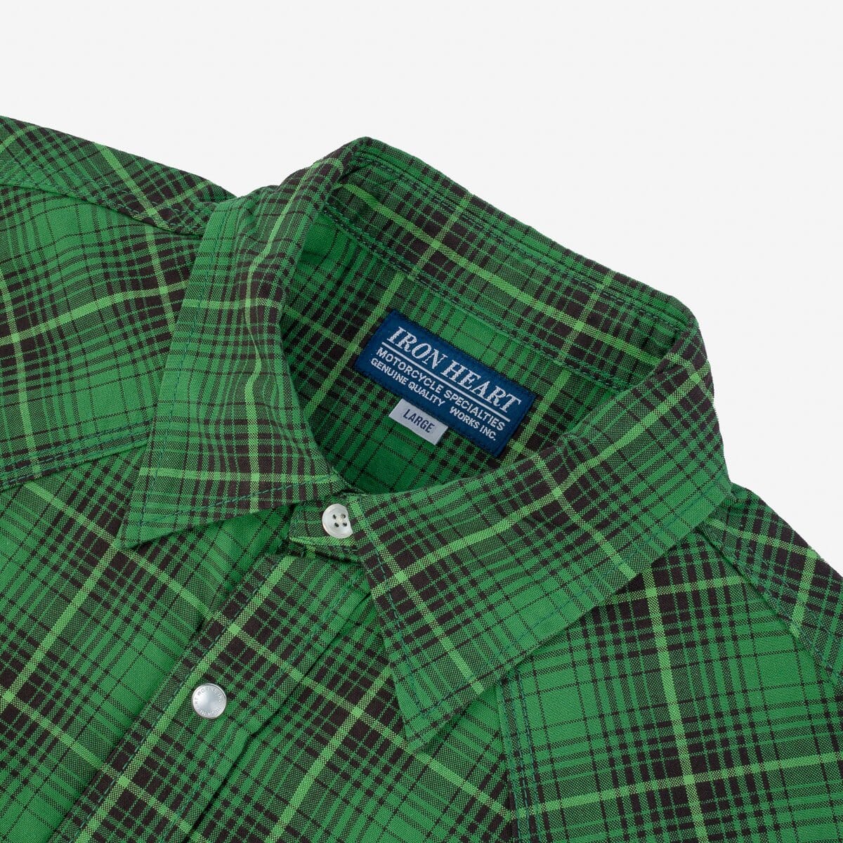 Iron Heart - IHSH-386-GRN - 5oz Selvedge Short Sleeved Western Shirt - Green Vintage Check - City Workshop Men's Supply Co.