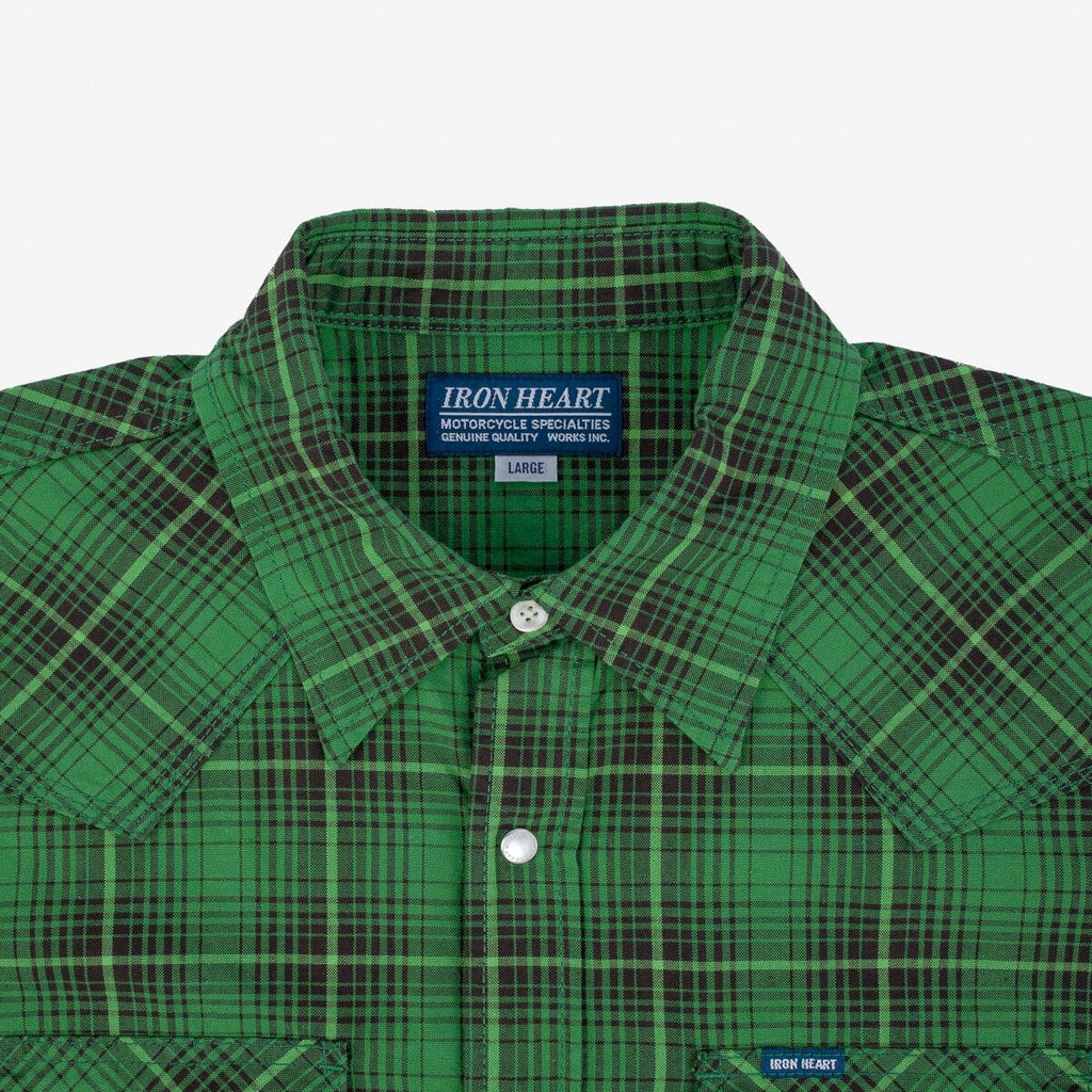 Iron Heart - IHSH-386-GRN - 5oz Selvedge Short Sleeved Western Shirt - Green Vintage Check