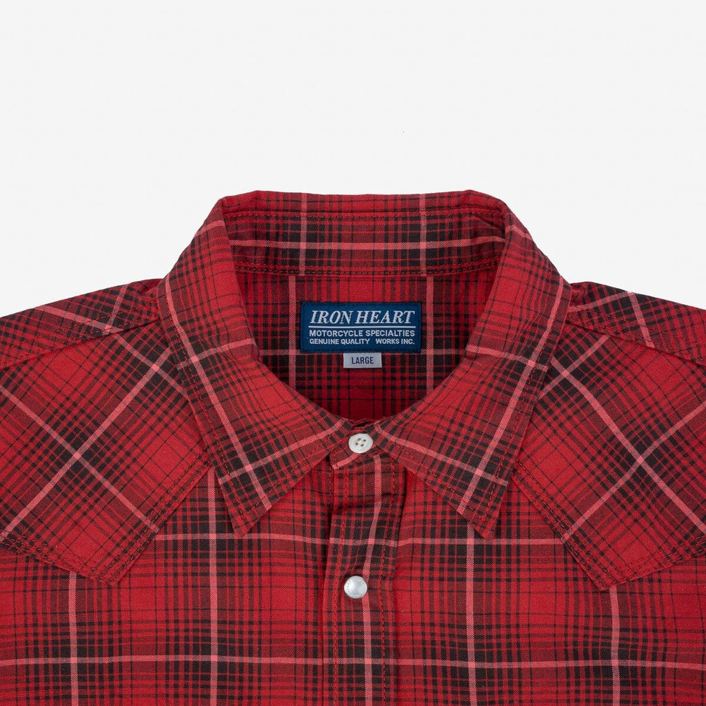 Iron Heart - IHSH-386-RED - 5oz Selvedge Short Sleeved Western Shirt - Red Vintage Check