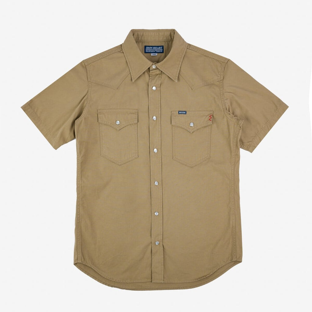 Iron Heart - IHSH-387-KHA - 7oz Fatigue Cloth Short Sleeved Western Shirt - Khaki