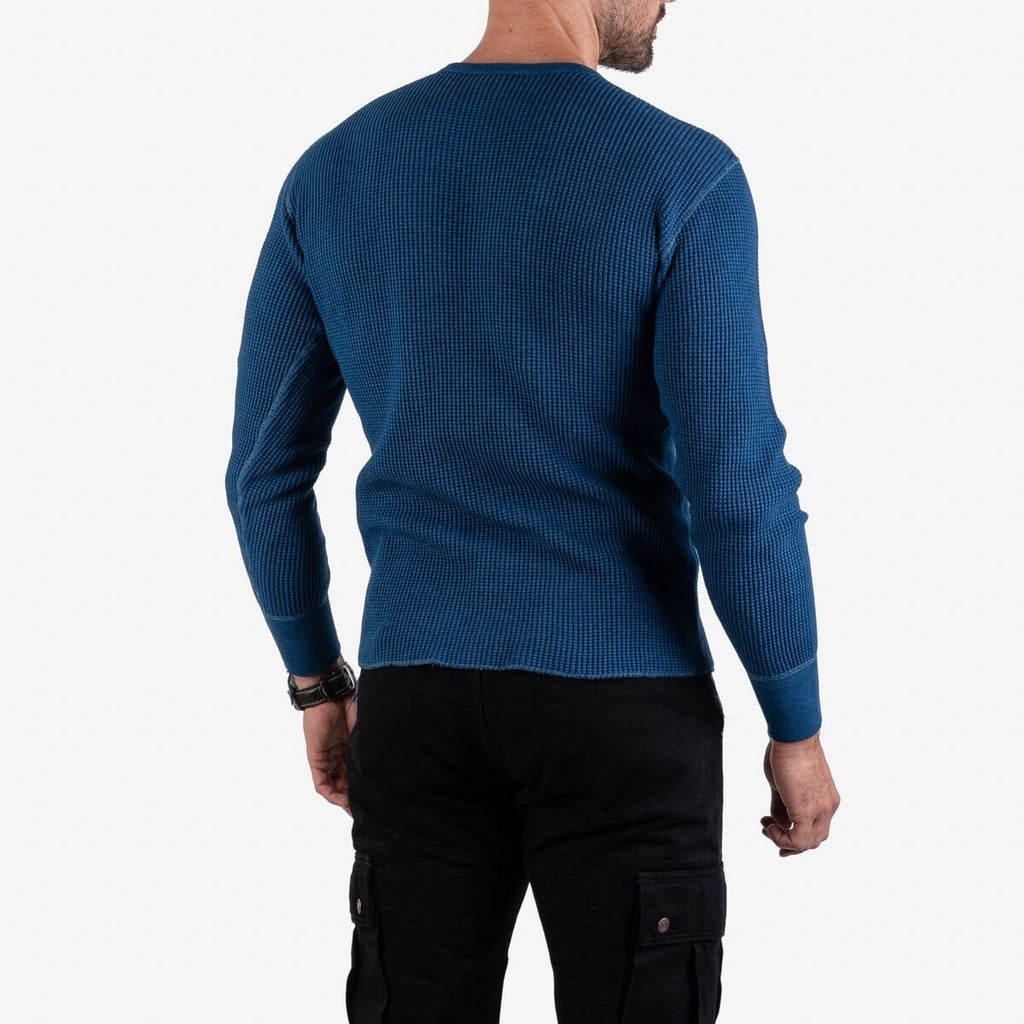 Iron Heart - Waffle Knit Long Sleeved Crew Neck Thermal Top - Indigo Dyed - City Workshop Men's Supply Co.