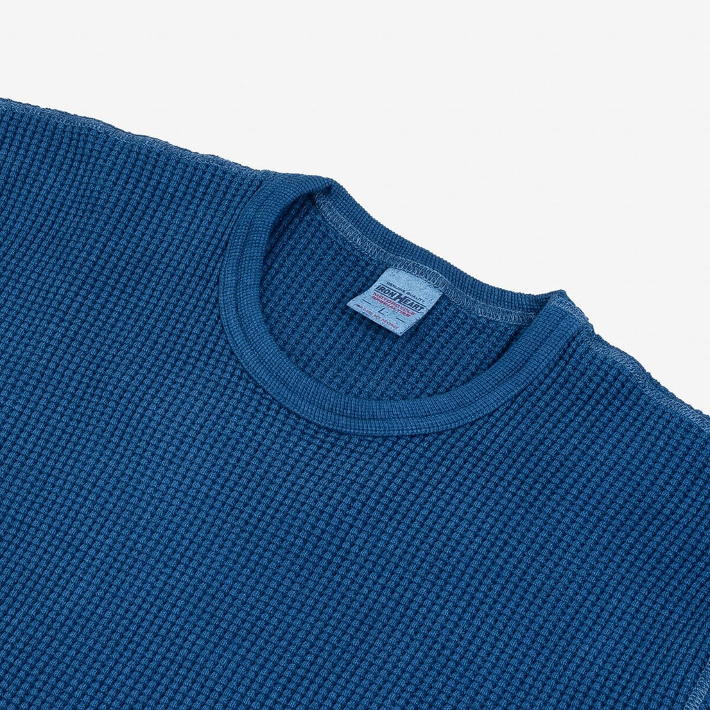 Iron Heart - Waffle Knit Long Sleeved Crew Neck Thermal Top - Indigo Dyed - City Workshop Men's Supply Co.