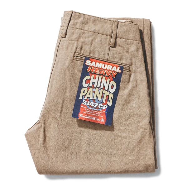 SAMURAI JEANS - SJ42CP Heavy Chino Trousers One-Wash - Khaki