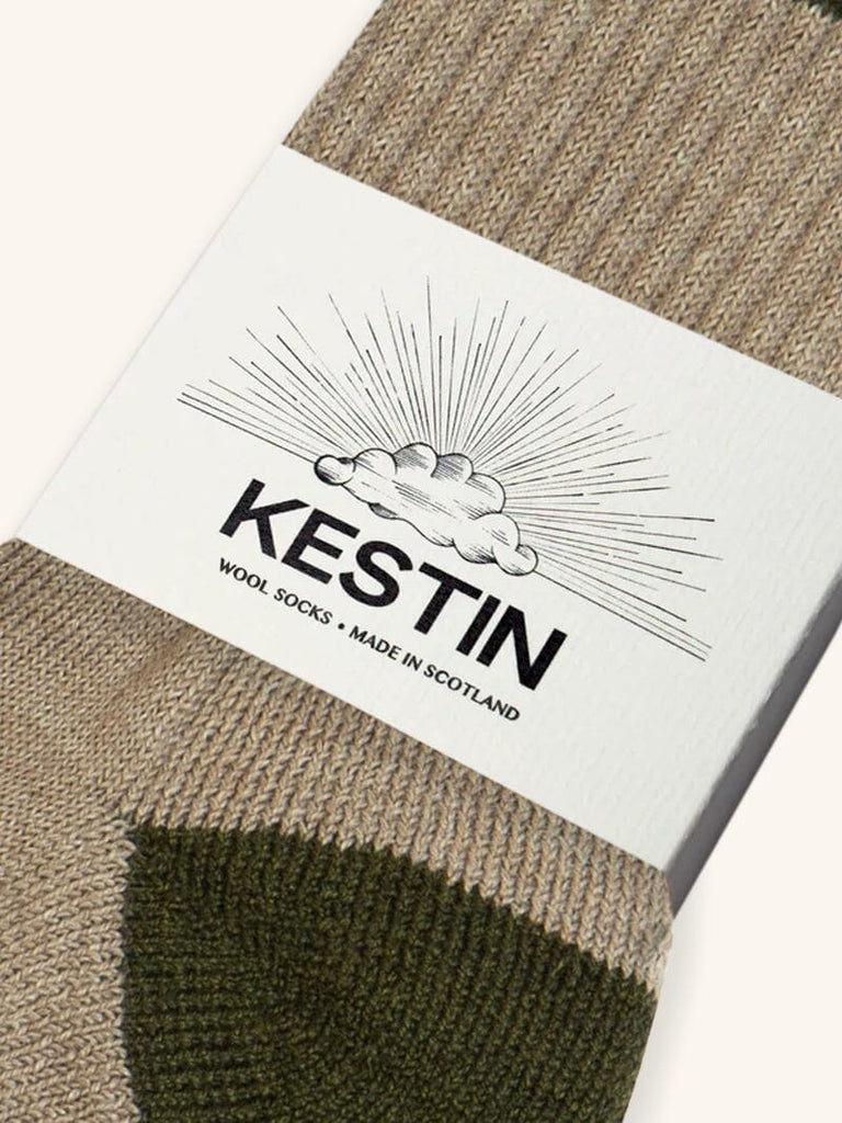 Kestin - Elgin Wool Sock in Putty  / Olive Stripe