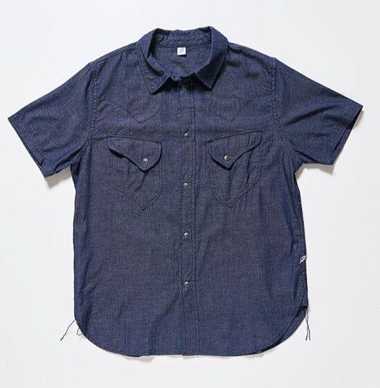 Pure Blue Japan - [SS-2225-1] Woven Chambray Curved Pocket Short Sleeve Shirt - Heather Indigo - City Workshop Men's Supply Co.