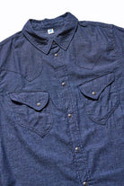 Pure Blue Japan - [SS-2225-1] Woven Chambray Curved Pocket Short Sleeve Shirt - Heather Indigo - City Workshop Men's Supply Co.