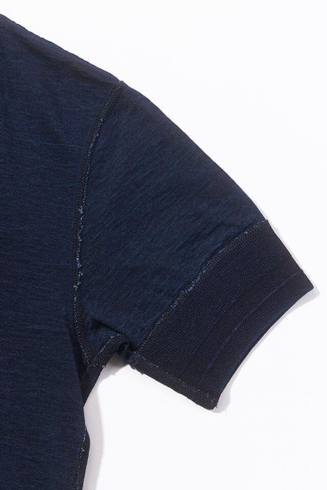 Pure Blue Japan - [SS-5397-D] Indigo Rib Sleeve Henley Neck T-shirt - Dark Indigo