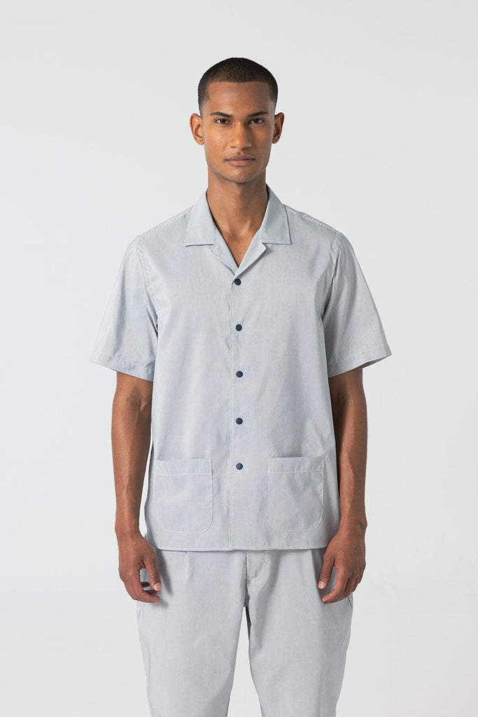 Unfeigned - Short Sleeve Shirt S1 Technical Seaqual - Navy Stripes - City Workshop Men's Supply Co.