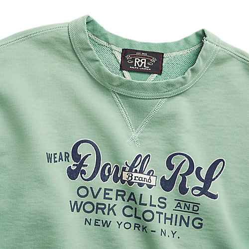 Double RL - Long Sleeve Cotton Fleece Knit Graphic Crewneck Sweatshirt in Turquoise
